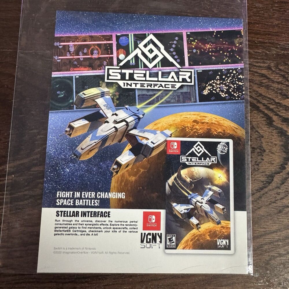 Stellar Interface Elite Edition Promo Insert Flyer VGNY Soft Nintendo Switch Art